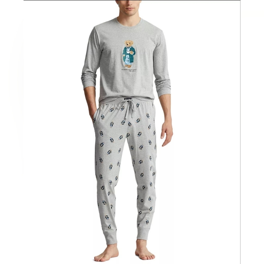 Polo Ralph Lauren Polo Bear Jogger Pajamas Set Size S/SML Heather Grey With Bear